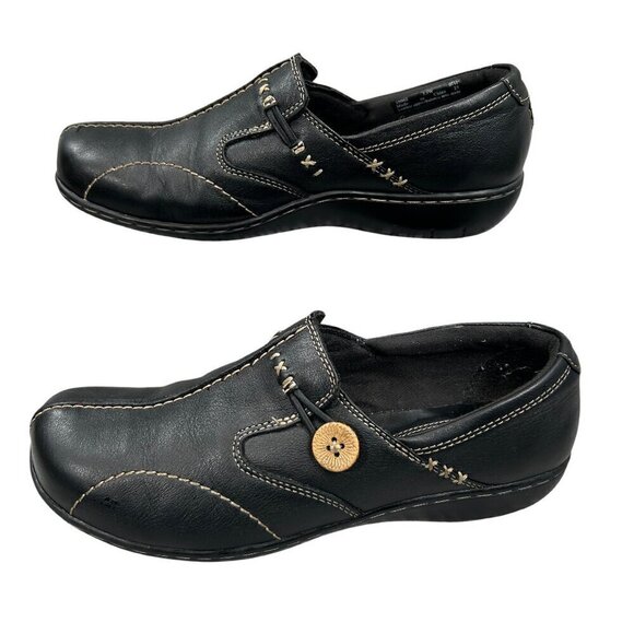 Clarks Shoes - Clarks Sixty Delta Black Bendables Leather Slip-On Loafers Shoes Size 7.5W
